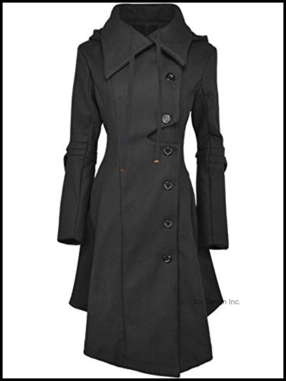 Women's Long Trench Pea Coat Winter Hooded Goth Lapel Thick Overcoat